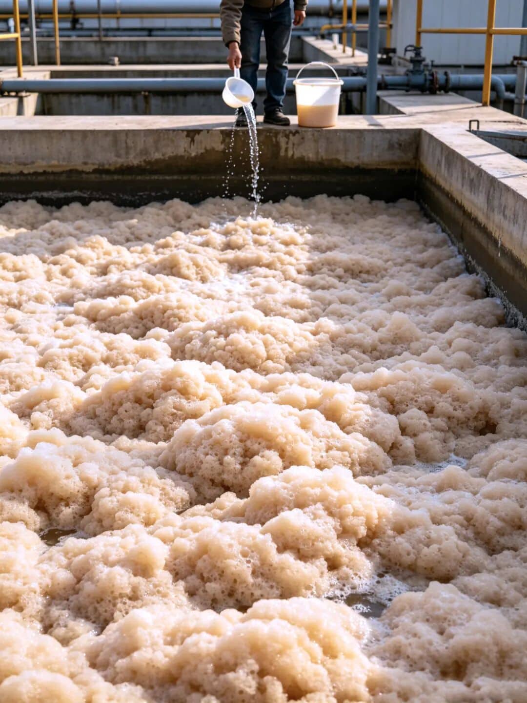 Improper Defoamer Dosing Habits Manual shock dosing of chemical defoamer and stagnant drip installation in a localized wastewater treatment plant
