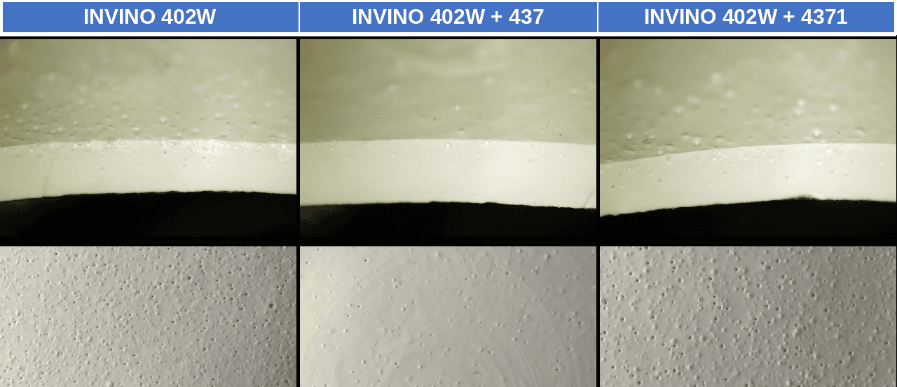 INVINO 437 and 4371 micro-foam comparison Micro-foam and bubble comparison in INVINO 402W with 437 defoamer and 4371 defoamer